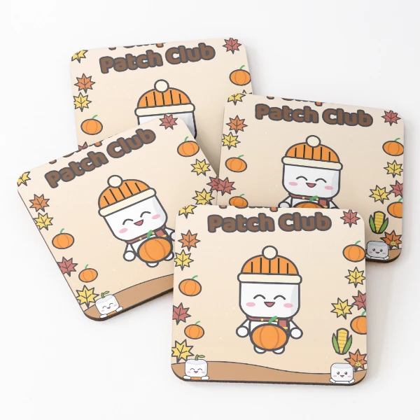 Pumpkin Patch Club - Cozy Fall Marshmallow Pip with a Pumpkin — Coasters (Set of 4) by BiMood