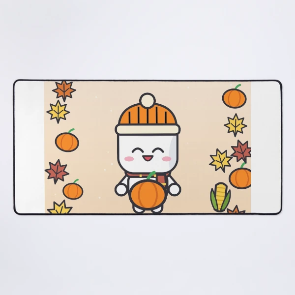 Pumpkin Patch Club - Cozy Fall Marshmallow Pip with a Pumpkin — Mouse Pad by BiMood