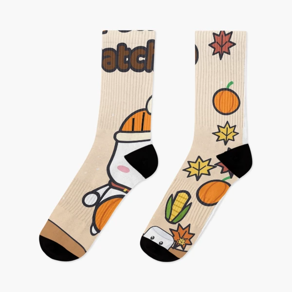 Pumpkin Patch Club - Cozy Fall Marshmallow Pip with a Pumpkin — Socks by BiMood