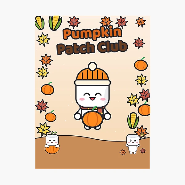 Pumpkin Patch Club - Cozy Fall Marshmallow Pip with a Pumpkin — Photographic Print by BiMood