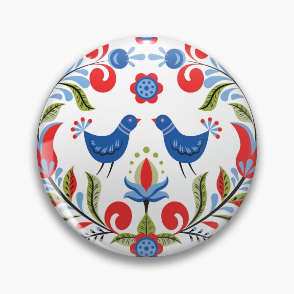 Item preview, Scandinavian Folk Birds and Floral Pattern in Red and Blue designed and sold by Sveta Aho.