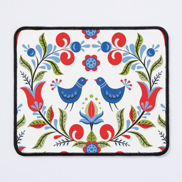 Item preview, Scandinavian Folk Birds and Floral Pattern in Red and Blue designed and sold by Sveta Aho.