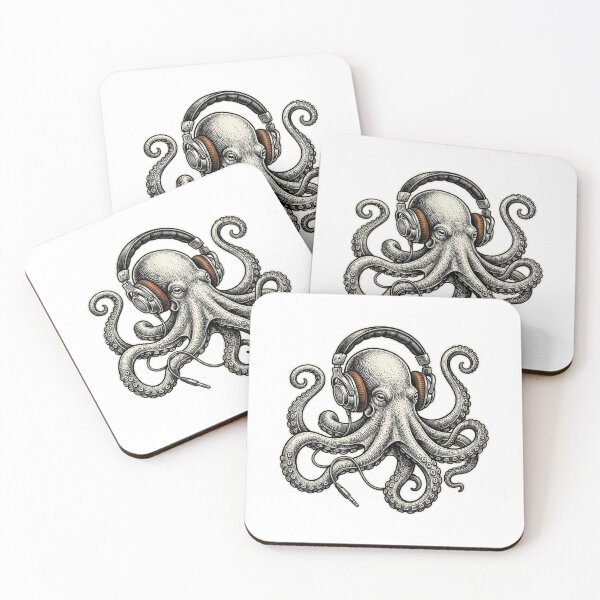 Item preview, Vintage Octopus Wearing DJ Headphones, Audiophile Cephalopod Music Producer Illustration designed and sold by raedattia.