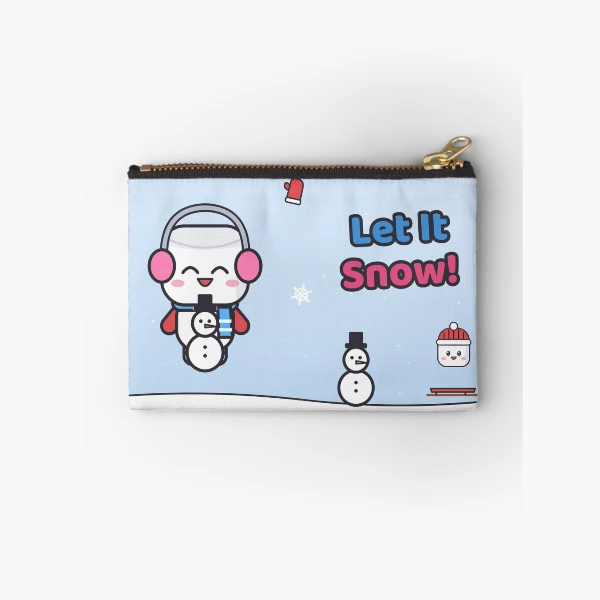 Let It Snow - Cute Winter Marshmallow Pip with a Snowman — Zipper Pouch by BiMood