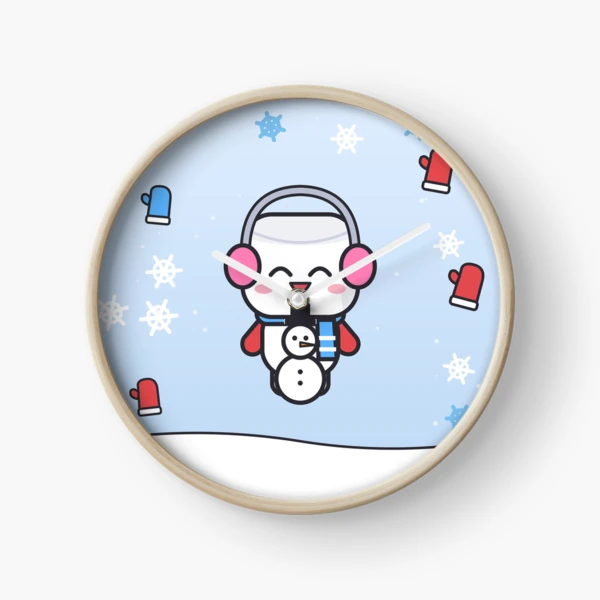 Let It Snow - Cute Winter Marshmallow Pip with a Snowman — Clock by BiMood