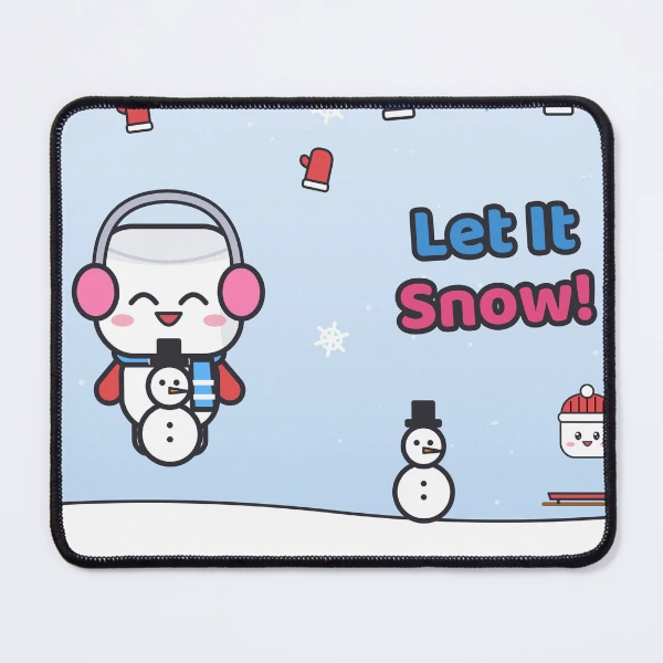 Let It Snow - Cute Winter Marshmallow Pip with a Snowman — Mouse Pad by BiMood