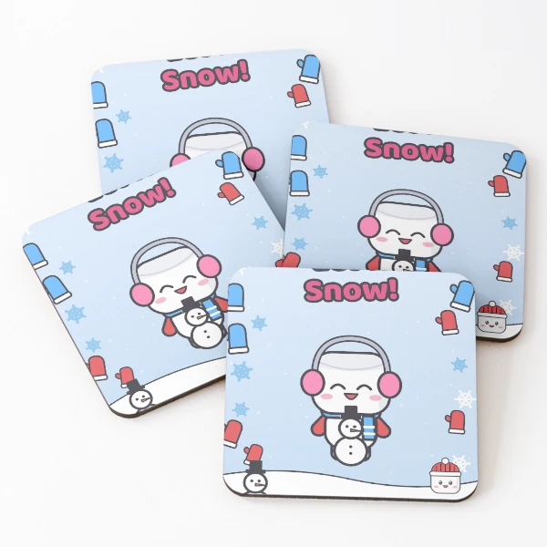 Let It Snow - Cute Winter Marshmallow Pip with a Snowman — Coasters (Set of 4) by BiMood