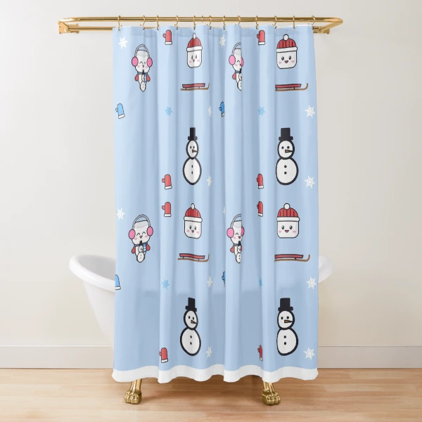 Let It Snow - Cute Winter Marshmallow Pip with a Snowman — Shower Curtain by BiMood