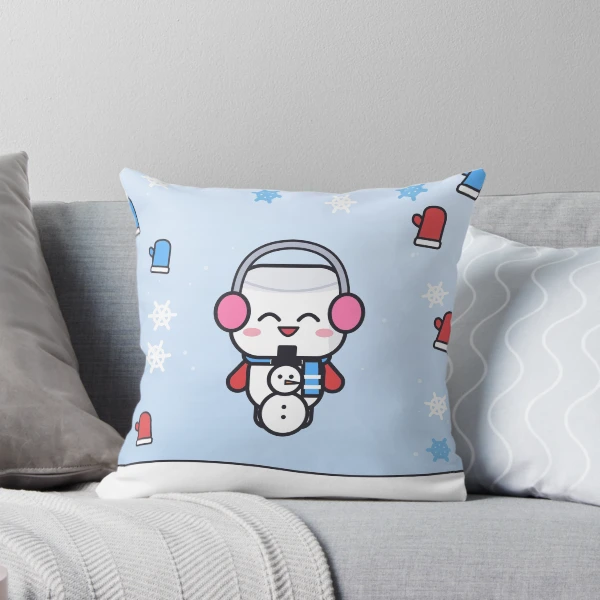 Let It Snow - Cute Winter Marshmallow Pip with a Snowman — Throw Pillow by BiMood