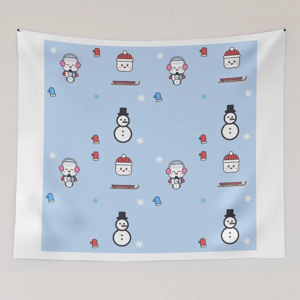 Let It Snow - Cute Winter Marshmallow Pip with a Snowman — Tapestry by BiMood