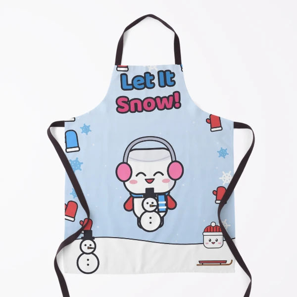 Let It Snow - Cute Winter Marshmallow Pip with a Snowman — Apron by BiMood