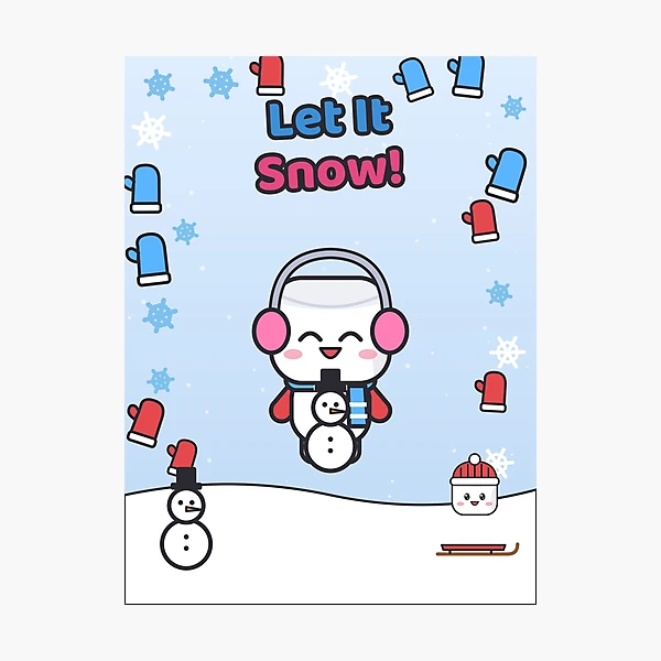 Let It Snow - Cute Winter Marshmallow Pip with a Snowman — Photographic Print by BiMood