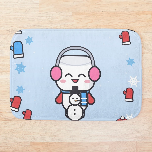Let It Snow - Cute Winter Marshmallow Pip with a Snowman — Bath Mat by BiMood