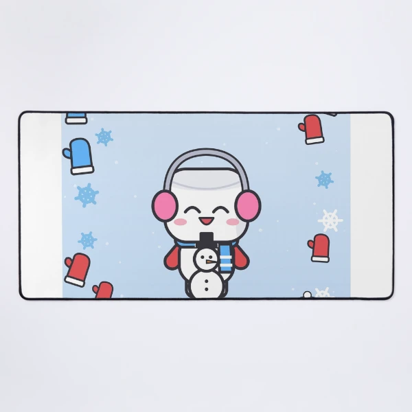 Let It Snow - Cute Winter Marshmallow Pip with a Snowman — Mouse Pad by BiMood
