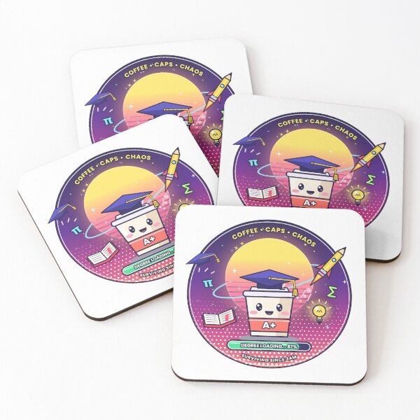 Item preview, Coffee Caps Chaos | Degree Loading 87% | Funny College Student Sticker designed and sold by UniMemes.