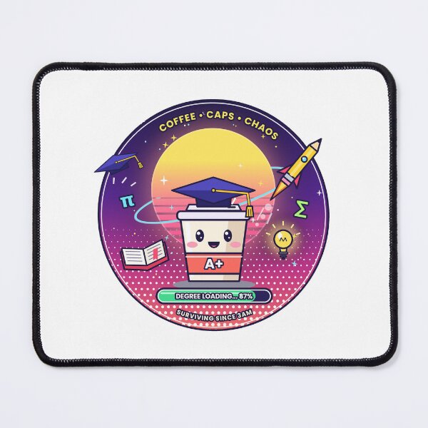 Item preview, Coffee Caps Chaos | Degree Loading 87% | Funny College Student Sticker designed and sold by UniMemes.
