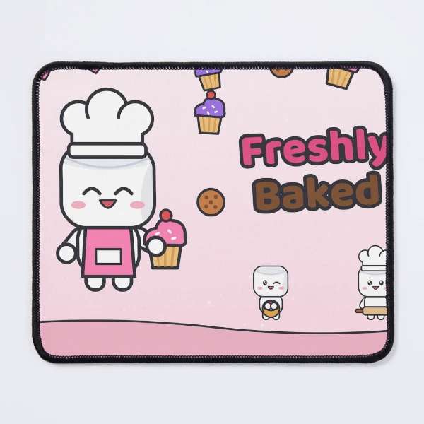 Freshly Baked - Cute Baker Marshmallow Pip with a Cupcake — Mouse Pad by BiMood
