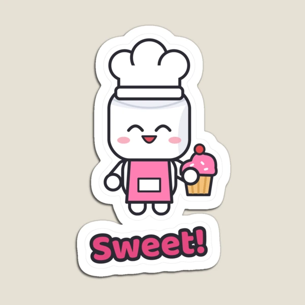 Freshly Baked - Cute Baker Marshmallow Pip with a Cupcake — Magnet by BiMood