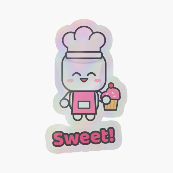 Freshly Baked - Cute Baker Marshmallow Pip with a Cupcake — Sticker by BiMood