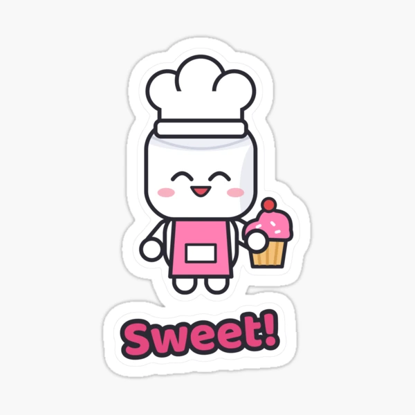 Freshly Baked - Cute Baker Marshmallow Pip with a Cupcake — Sticker by BiMood