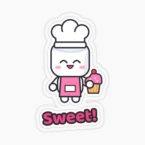 Freshly Baked - Cute Baker Marshmallow Pip with a Cupcake — Sticker by BiMood