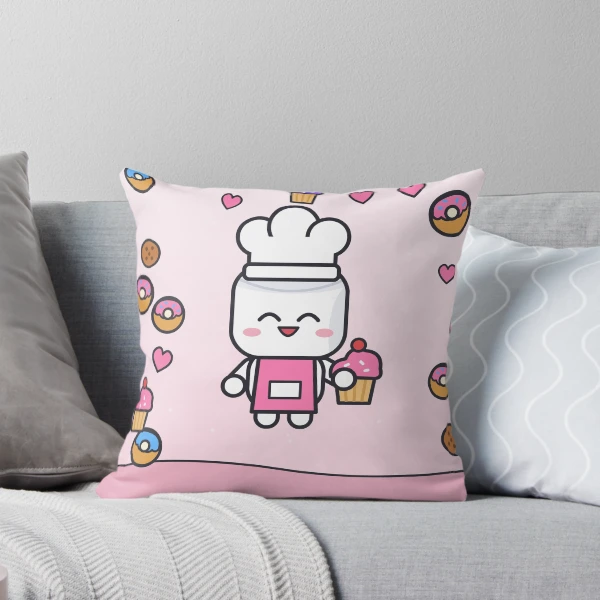 Freshly Baked - Cute Baker Marshmallow Pip with a Cupcake — Throw Pillow by BiMood