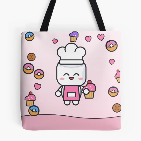 Freshly Baked - Cute Baker Marshmallow Pip with a Cupcake — All Over Print Tote Bag by BiMood