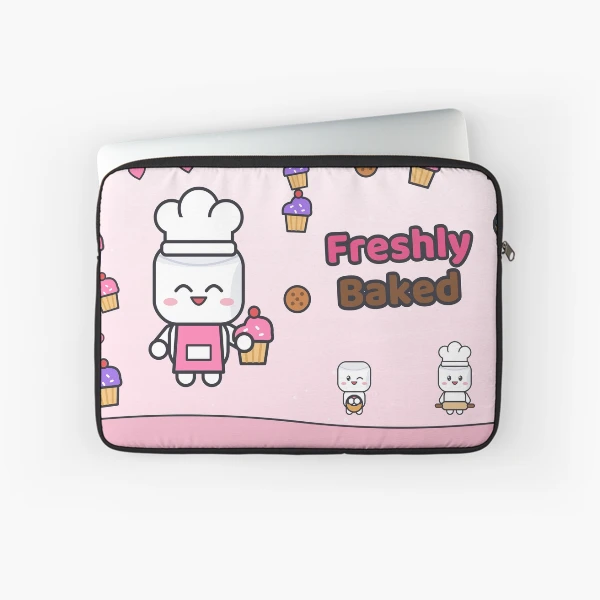 Freshly Baked - Cute Baker Marshmallow Pip with a Cupcake — Laptop Sleeve by BiMood