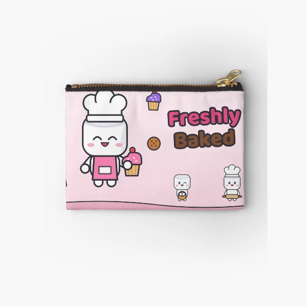Freshly Baked - Cute Baker Marshmallow Pip with a Cupcake — Zipper Pouch by BiMood