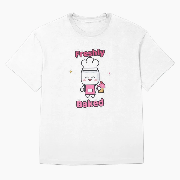 Freshly Baked - Cute Baker Marshmallow Pip with a Cupcake — Oversized T-Shirt by BiMood