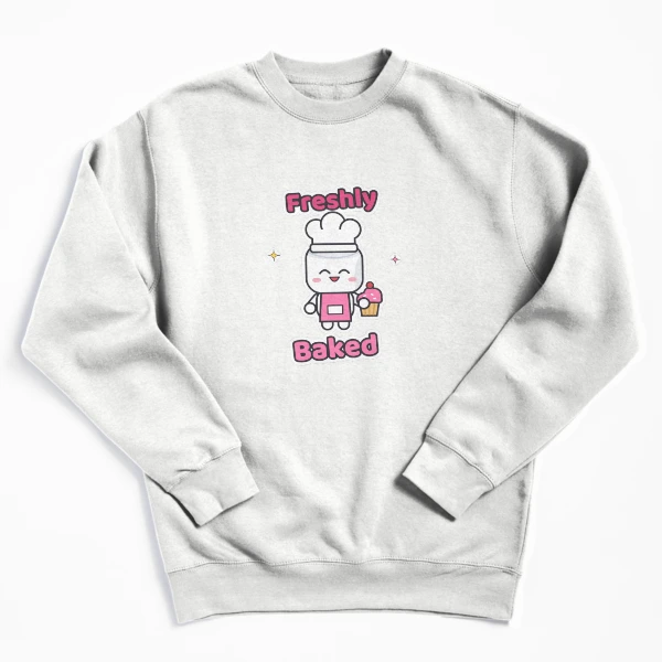 Freshly Baked - Cute Baker Marshmallow Pip with a Cupcake — Pullover Sweatshirt by BiMood