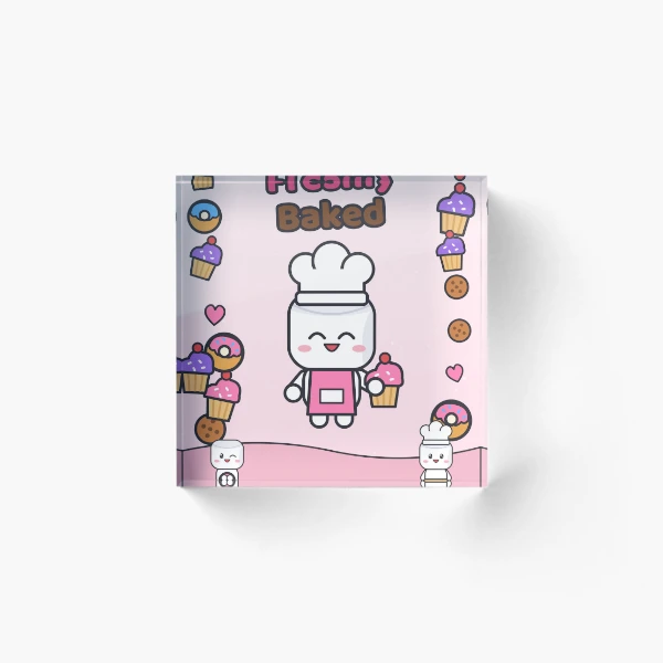 Freshly Baked - Cute Baker Marshmallow Pip with a Cupcake — Acrylic Block by BiMood