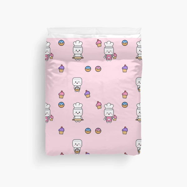 Freshly Baked - Cute Baker Marshmallow Pip with a Cupcake — Duvet Cover by BiMood