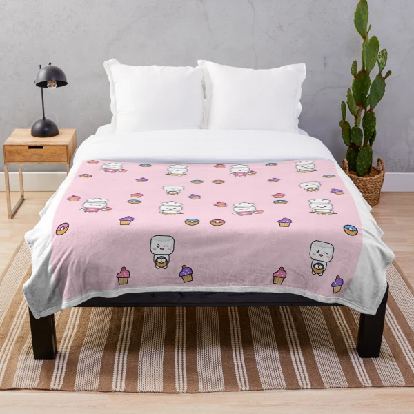 Freshly Baked - Cute Baker Marshmallow Pip with a Cupcake — Throw Blanket by BiMood
