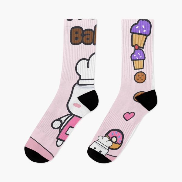 Freshly Baked - Cute Baker Marshmallow Pip with a Cupcake — Socks by BiMood