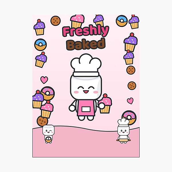 Freshly Baked - Cute Baker Marshmallow Pip with a Cupcake — Photographic Print by BiMood