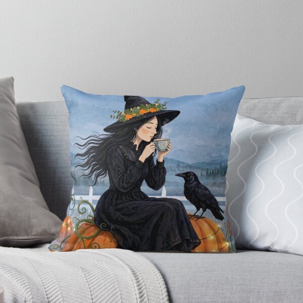 Item preview, Black witch and crow - Tea on a Pumpkin designed and sold by DibujandoPorfa.