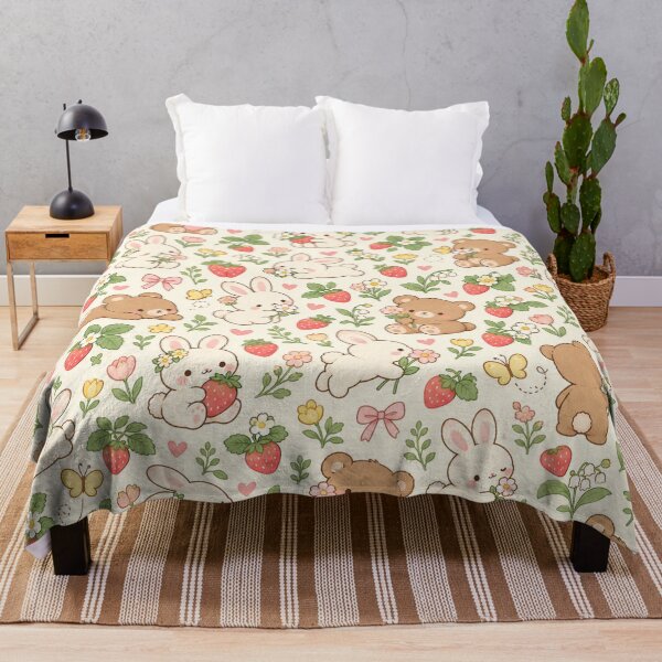 Item preview, Cute Bunny and Teddy Bear Strawberry Garden Pattern designed and sold by han61578.
