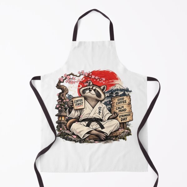 Item preview, Raccoon Karate Sensei – Coffee First, Zen Later – Funny Japanese Retro Art designed and sold by AndrewYoko.