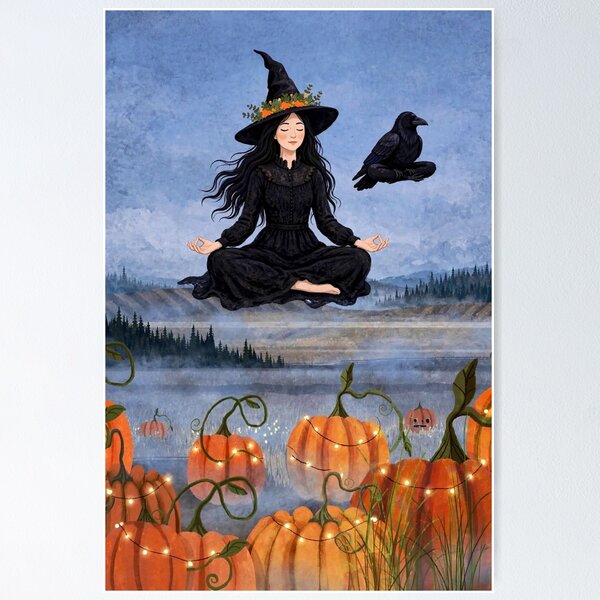 Item preview, Black witch and crow - Levitating Meditation designed and sold by DibujandoPorfa.