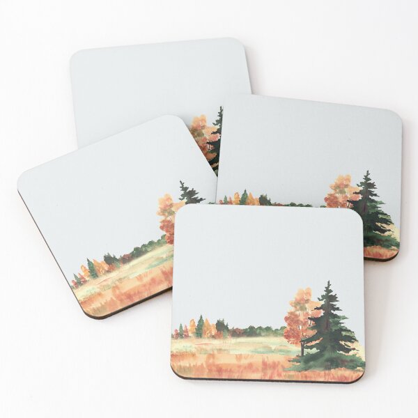 Item preview, Autumn field landscape with spruce, mixed forest and colorful trees. Watercolor designed and sold by BartolArt.