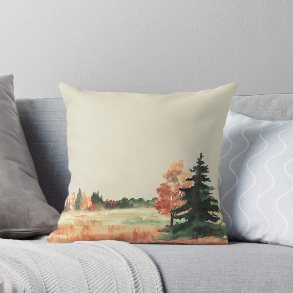 Item preview, Autumn field landscape with spruce, mixed forest and colorful trees. Watercolor designed and sold by BartolArt.