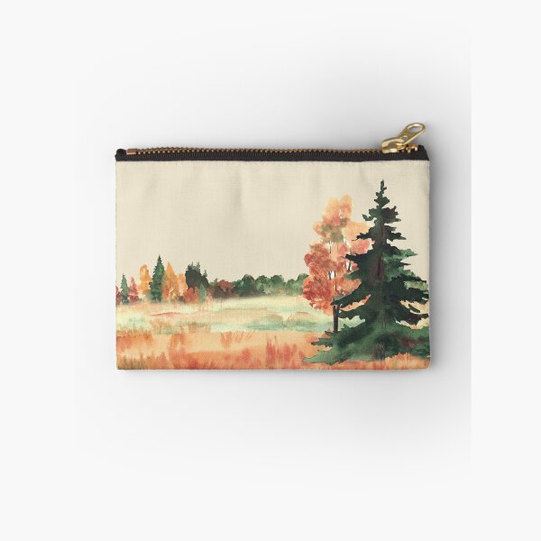 Item preview, Autumn field landscape with spruce, mixed forest and colorful trees. Watercolor designed and sold by BartolArt.