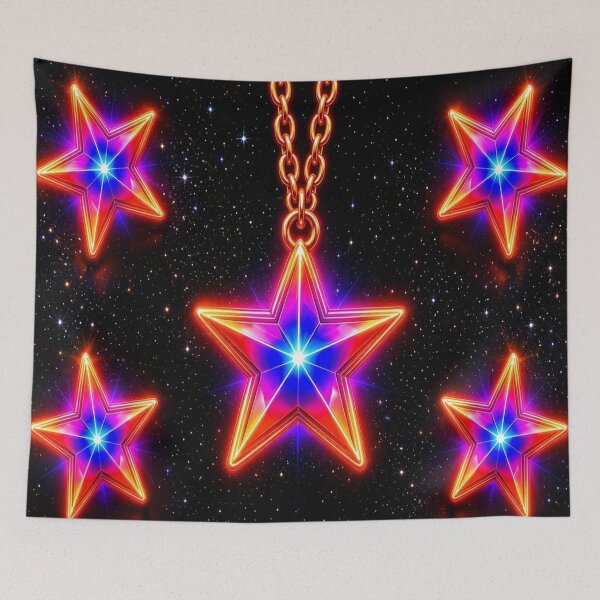 Item preview, Neon Cyber Cosmic Star - Psychedelic Prismatic Astral Amulet designed and sold by Breezes-of-Ida.