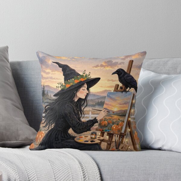 Item preview, Black witch and crow - Sunset Painter designed and sold by DibujandoPorfa.