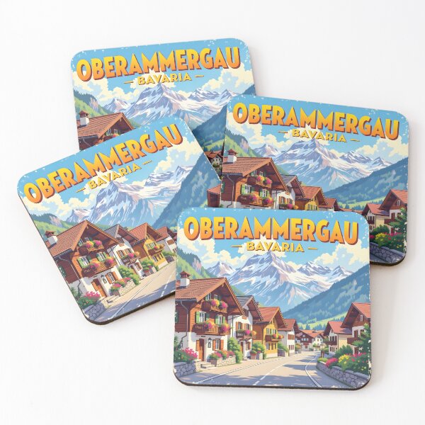Item preview, Oberammergau Germany – Vintage Bavarian Village Travel Poster designed and sold by LSVart.