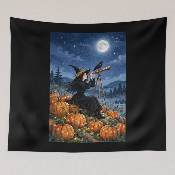 Item preview, Black witch and crow - Moon Telescope designed and sold by DibujandoPorfa.