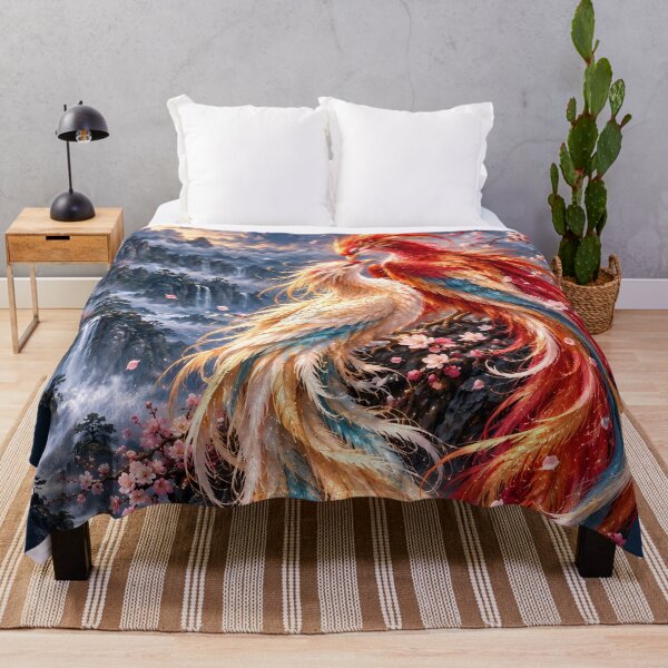 Item preview, Two Phoenix Birds with Cherry Blossoms – Fantasy Chinese Landscape Art designed and sold by ManJiangHong.