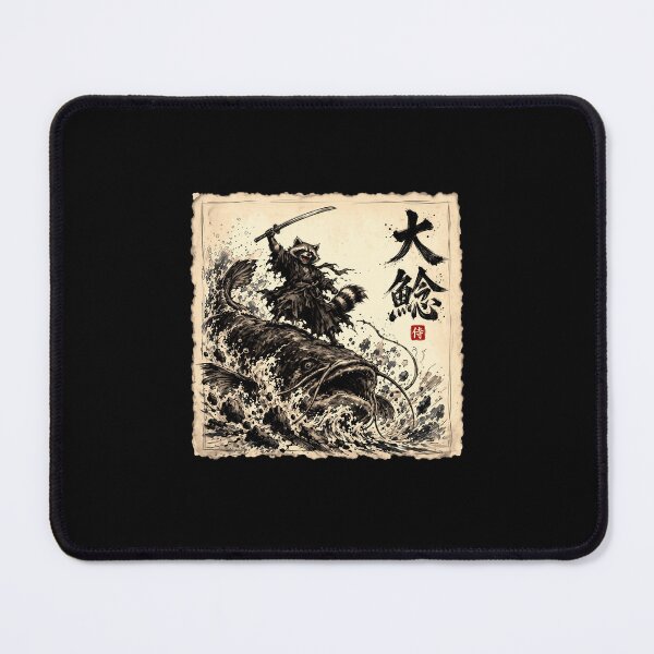 Item preview, Raccoon Samurai Riding Giant Catfish Vintage Japanese Art designed and sold by gunaone-design.