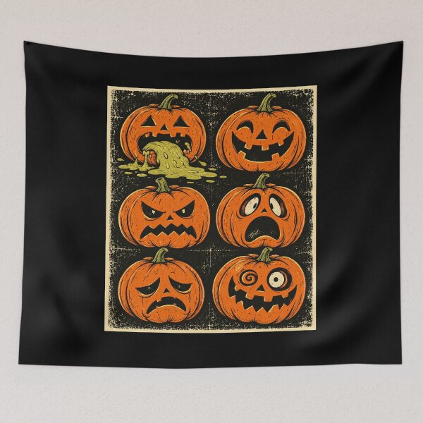 Item preview, Six Funny Pumpkin Faces – Vintage Halloween Expressions designed and sold by Blink Art Studio.